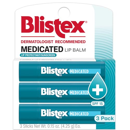 Blistex Medicated Lip Balm, 0.15 Ounce, 3 Count (Pack of 1) Prevent Dryness & Chapping, SPF 15 Sun Protection, Seals in Moisture, Hydrating Lip Balm, Easy Glide Formula for Full Coverage