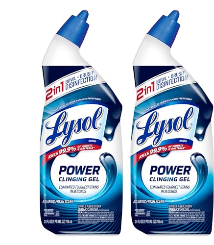 Lysol Power Toilet Bowl Cleaner Gel, For Cleaning and Disinfecting, Stain Removal, 24 Fl oz (2-pack),Packaging may vary