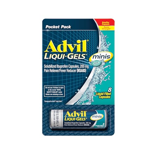 Advil Liqui-Gels minis Pain Reliever and Fever Reducer, Pain Medicine for Adults with Ibuprofen 200mg for Pain Relief - 8 Liquid Filled Capsules