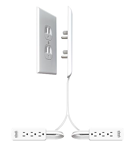 Sleek Socket Original & Patented Ultra-Thin Outlet Concealer with Cord Concealer Kit, Dual 3-Foot Cord with 3 Outlet Power Strip, Safety Certified For Kitchen Countertops with Appliances on Both Sides